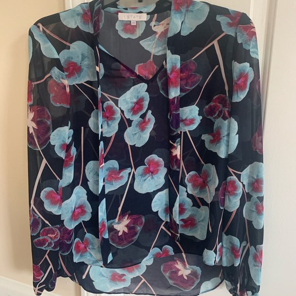 1.State ORCHID Floral Tie FRONT Blouse XS - Picture 2 of 4